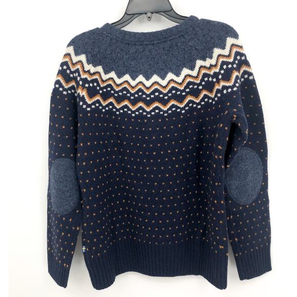 FJALLRAVEN Womens Ovik Sweater Medium Blue Dark Navy Fairisle Wool Crewneck NWT - Picture 7 of 11